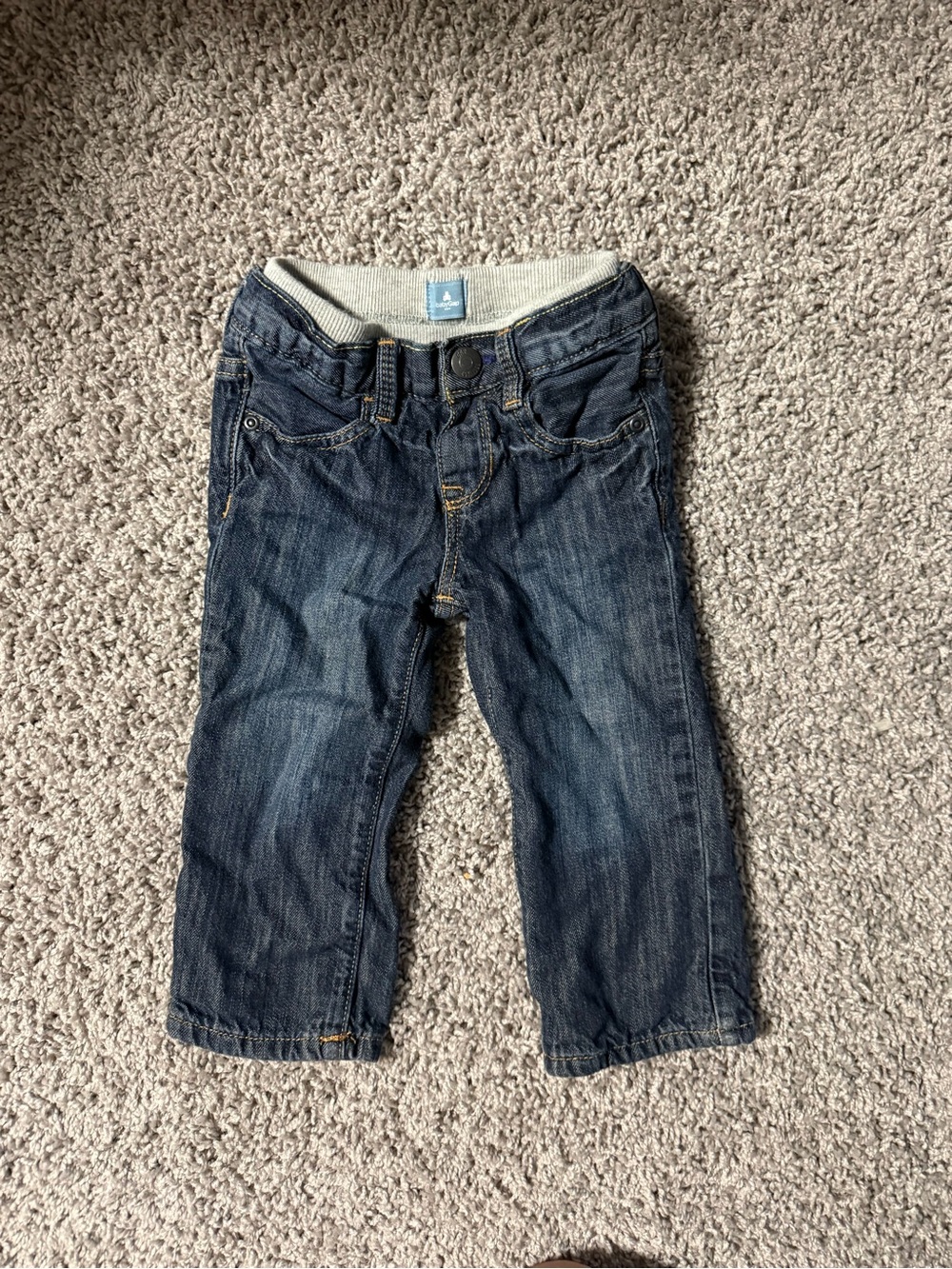 Kids Dark Blue Denim Jeans with Elastic Waistband - Baby Gap